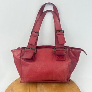 Vintage Perlina Shoulder Tote Red Leather Bag, Hobo Bohemian Y2K Leather Handbag